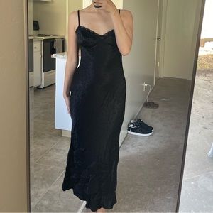 Black Satin/Silk Midi dress with polka dots